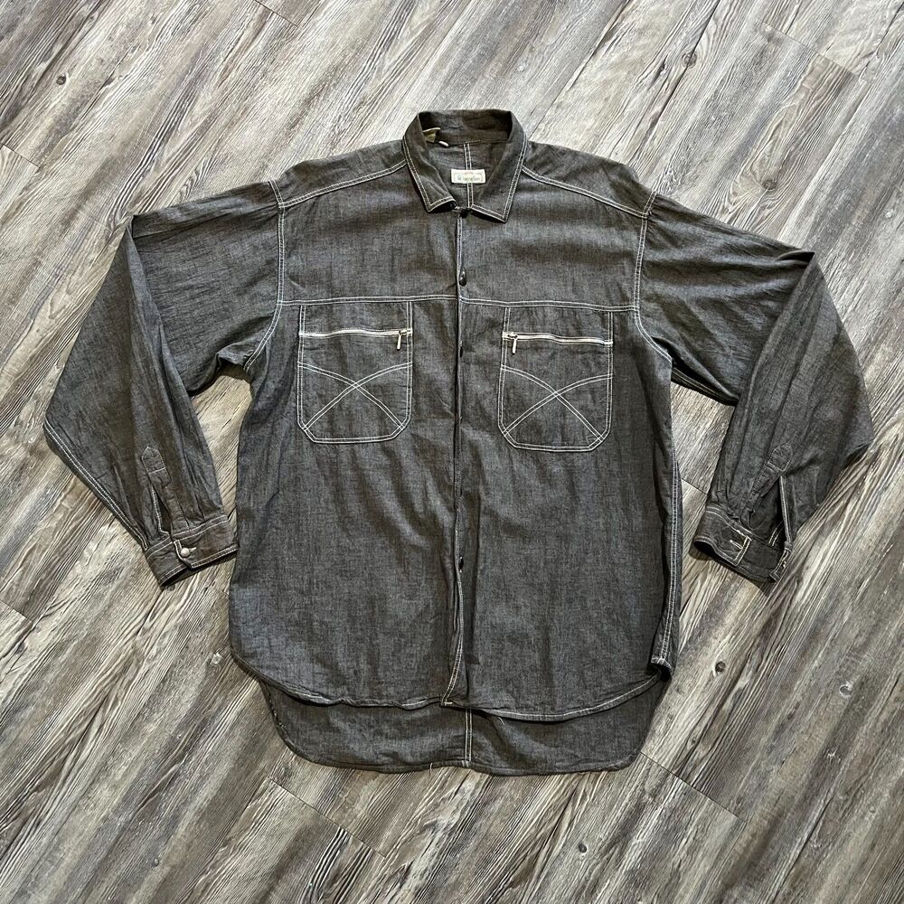 Benetton Made in Italy Gray Chambray Work Shirt XL